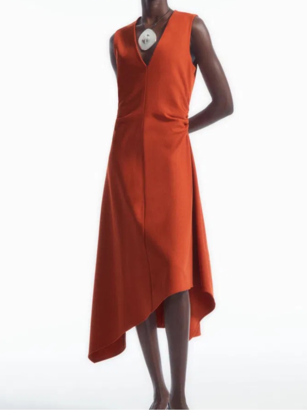 COS Dark Orange Sleeveless V-Neck  Midi Dress
